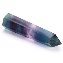 Load image into Gallery viewer, QGEM Fluorite Self Standing Healing Crystal Point Wand 6 Faceted Prism Wand 80-90mm Carved Reiki Stone Figurine For Wire Wrapping, Grids, Crafts, Healing, Wicca and Energy