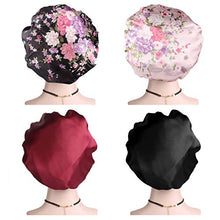 Load image into Gallery viewer, Silk Satin Bonnet-4 Packs Women Satin Hair Bonnet for Curly Hair Satin Bonnet Silk Sleep Cap Silk Hair Wrap for Sleeping Black Hair