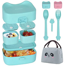Load image into Gallery viewer, WisaKey Children Lunch Box, Leakproof Bento Box for Kids with Insulated Lunch Bag and Cutlery Set, BPA-Free, Microwave and Dishwasher Safe (Blue)