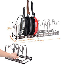 Load image into Gallery viewer, Toplife Expandable Pans Organiser Rack, 10 Adjustable Compartments, Pantry Cabinet Bakeware Lid Plate Holders, Brown