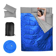 Load image into Gallery viewer, Maxmass Double Sleeping Bag, 4 Seasons Lightweight Camping Bag with 2 Pillows and Carrying Bag, Converts into 2 Singles, Waterproof Outdoor Sleeping Bags for Traveling, Backpacking and Hiking (Blue)