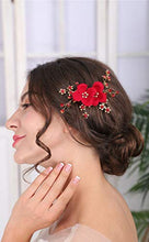 Load image into Gallery viewer, Sither Red Hair Clip for Bridal Floral Hair Comb for Women Wedding Hair Accessories for Bride Hair Clip Headpiece for Wedding Party Prom Gift