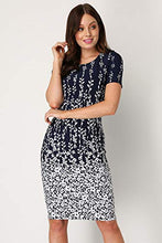 Load image into Gallery viewer, Roman Originals Women Floral Print Shift Dress Ladies Textured Bodycon Work Smart Office Business Occasion Pencil Fitted Tight Tailored Short Sleeve Round Crew Neck - Navy & White - Size 12