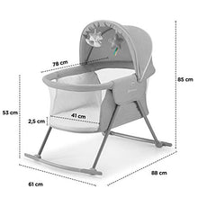 Load image into Gallery viewer, Kinderkraft Baby Crib 3 in 1 LOVI, Cradle, Travel Cot, Rocker, Easy Folding and Unfolding, Adjustable Canopy, with Accessories, Mattress Cover, Included Toys, Transport Bag, for Newborn, 0-9 kg, Gray