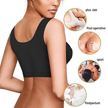 Load image into Gallery viewer, Bafully Women Post Surgery Front Closure Sports Bra with Breast Support Wirefree Racerback (Black, 3XL)