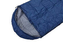Load image into Gallery viewer, Cross Country Hooded Rectangular Sleeping Bag for Adults & Kids, Warm & Lightweight, 2 Season, for Camping, Hiking, Festivals, 210x75cm 150GSM, Full Length Zipper & Drawstring, Blue & Grey