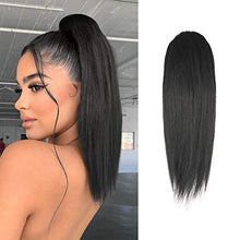 Load image into Gallery viewer, FESHFEN Straight Drawstring Ponytail Extension 12 inch Natural Synthetic Hairpieces Clip in Ponytails Extension for Women Girls, Natural Black