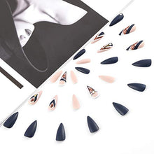 Load image into Gallery viewer, Sethexy Long Matte Stiletto False Nail Nude Pink Fake Nails Crystal Black 24Pcs Press on Acrylic Art Nail Tips for Women and Girls