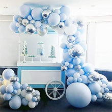 Load image into Gallery viewer, Blue Balloon Garland Arch Kit, 114pcs Macaron Blue White and 4D Silver Latex Balloons for Baby Boy Baby Shower Decorations, Wedding Bride Shower Birthday Backdrop Party Decorations