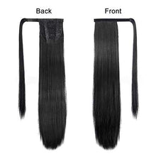 Load image into Gallery viewer, JessLab Long Straight Ponytail Extension and Drawstring Ponytail, 28 Inch Heat Resistant Thick Natural Wrap Around Hairpiece Ponytail Wrap Pony Wig with Magic Paste for Women Girl, Black
