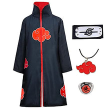 Load image into Gallery viewer, Formemory Kids Akatsuki Cloak 4pcs Itachi Anime Cosplay Costume with Ninja Headband Ring Necklace, Black Cloak Halloween Cosplay Costumes Cape for Adult (X-Small (kids 4ft4- 4ft9))