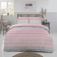 Load image into Gallery viewer, Sleepdown Textured Stripe Blush Pink Grey Reversible Duvet Cover & Pillowcase Set Bedding Quilt Case Single Double King Super King (Double)