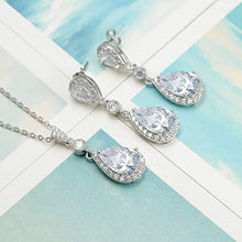 Load image into Gallery viewer, Clearine Women's 925 Sterling Silver Wedding Bridal Cubic Zirconia Infinity Teardrop Pendant Necklace Dangle Earrings Set Clear