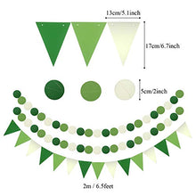 Load image into Gallery viewer, Zerodeco Party Decoration, 21 Pcs Green Hanging Paper Fans, Pom Poms Flowers, Garlands String Polka Dot and Triangle Bunting Flags for Golf Party Dinosaur Birthday Parties Arbor Day