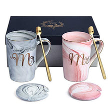 Load image into Gallery viewer, Mr and Mrs Coffee Cups Set Wedding Gifts for Couple Engagement Bridal Shower Bride and Groom Anniversary Marble Ceramic Mugs 14 Oz