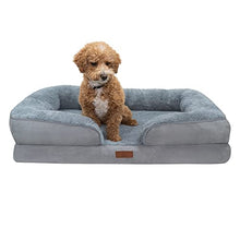 Load image into Gallery viewer, Fur & Bone Memory Foam Dog Bed | Washable Orthopedic Dog Sofa Couch with Removable Zipper Cover | Super Soft Fleece Cosy Plush Pet Sofa Bed | Waterproof Mattress Protector Puppy Bed - Grey (Medium)