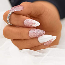 Load image into Gallery viewer, Sethexy Matte False Nail Glitter Stiletto Pink Fake Nails Meidum Salon Nail Tips Full Cover Art Design Acrylic 24Pcs Press on Nails for Women and Girls