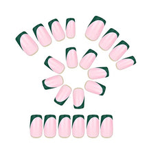 Load image into Gallery viewer, Press on Green Nails Short, Luvehandicraft Glossy Fake Nails Coffin, False Nails with Glue for Women and Girls (Green French) 30 Piece Set