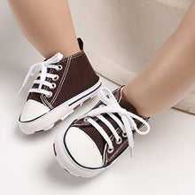 Load image into Gallery viewer, Frobukio Newborn Baby Boy Girl Canvas Sneakers Non-Slip Soft Sole First Walkers Infant (0-6 Months, Brown)
