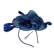 Load image into Gallery viewer, Fascinator Hat Feather Mesh Net Veil Party Hat Ascot Hats Flower Derby Hat with Clip and Hairband for Women (G1-DARKBLUE)(Size:L)