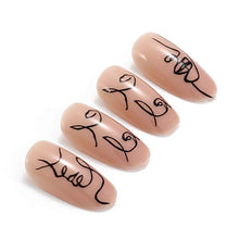 Load image into Gallery viewer, Brishow Coffin False Nails Short Fake Nails Line Art Press on Nails Ballerina Acrylic Full Cover Stick on Nails 24pcs for Women and Girls
