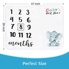 Load image into Gallery viewer, sunvito Baby Milestone Blanket Large Baby Monthly Blanket for Baby Boy Girl Newborn Soft Flannel Baby Swaddle Blanket Elephant Blanket First Year Calendar Growth Chart with Wreath Frame 47''x40''