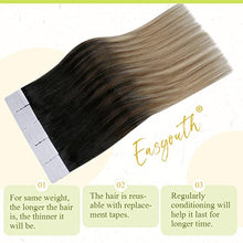 Load image into Gallery viewer, Easyouth Ombre Tape in Hair Extensions Balayage Hair Jet Black to Brown and Blonde Tape in Extensions 14 Inch 40g 20Pcs Tape Human Hair