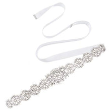 Load image into Gallery viewer, CHIC DIARY Crystal Bridal Wedding Belt Rhinestone Sash Applique Pearls Beaded Handcrafted Sparkle Sewn for Women Gown Evening Prom Clothes (White)