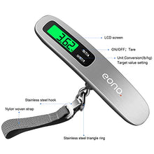 Load image into Gallery viewer, Amazon Brand - Eono Luggage Scale, Travel Digital Weight Scales, Portable Hanging Scale For Suitcases, Bags with 50KG / 110lb Capacity, Backlit LCD Display, Strong Straps, Tare Function,Grey