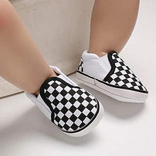 Load image into Gallery viewer, JOINFREE Baby Boys First Walking Shoes Comfort Anti-Slip Slip-on Infant Playing Shoes White/Plaid 0-6 Months