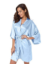 Load image into Gallery viewer, SIORO Womens Dressing Gown Silk Satin Robes for Womens Kimono Bridesmaid Bathobe for Wedding Party Short,Light Blue S