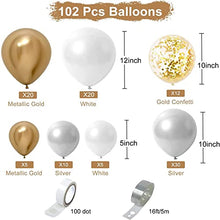Load image into Gallery viewer, Balloon Arch Garland Kit, 102pcs White Gold Silver Birthday Party Decoration, 12pcs Confetti Balloon 90pcs Latex Balloon, Decoration Balloons for Birthday Wedding Christmas Baby Showers New Year