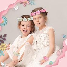 Load image into Gallery viewer, 2 Pieces Flower Wreath Crown Floral Garland Headband with 2 Wristbands Set, Adjustable Festival Headwear Bride Headdress Bridal Headpiece Wedding Hair Accessories for Women Girls Kids, Pink and White