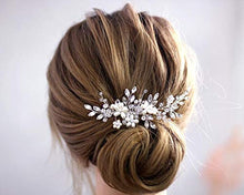 Load image into Gallery viewer, Edary Bride Wedding Hair Comb Silver Rhinestone Bridal Headpiece Pearl Bridal Hairclips Hair Accessories for Women and Girls