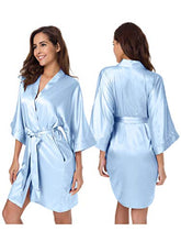Load image into Gallery viewer, SIORO Womens Dressing Gown Silk Satin Robes for Womens Kimono Bridesmaid Bathobe for Wedding Party Short,Light Blue S
