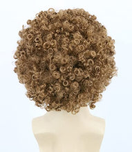 Load image into Gallery viewer, Topcosplay 3 PCS Men's Wig 70s 80s Disco Dude Dirt Bag Wig & Moustache Necklace Short Curly Afro Shaggy Wig Blonde Mixed Black (Light Brown)