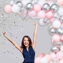 Load image into Gallery viewer, GRESAHOM Balloon Garland Arch Kit , 107pcs Silver Confetti Party Balloons Pink White Latex Balloons Set for Wedding, Birthday, Hen Party, Baby Shower, Anniversary or Christmas Decorations