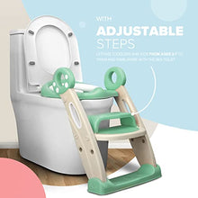 Load image into Gallery viewer, KIDOOLA Adjustable Toilet Pad Seat – For Toddler Baby Kid Boy Girl – Foldable Potty Urinal Trainer – Stool with Step – Lightweight Portable Bathroom Ladder Chair with Grip Handlers (Green)