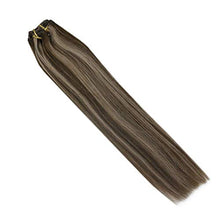 Load image into Gallery viewer, RUNATURE Clip in Hair Extensions Real Hair Darkest Brown Mix Honey Blonde Clip in Double Weft Hair Extension Clip in Human Hair Clip on Highlights Hair Extensions 14 Inch 50g 3 Pieces