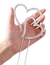 Load image into Gallery viewer, LOVENJOY Double Hearts One Love Wedding Cake Topper Silver, Gift Boxed