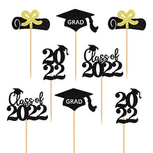 Load image into Gallery viewer, Blumomon 24Pcs Black Glitter Congrats Grad Cake Topper 2022 Graduation Party Decorations Supplies Graduation Cake Toppers Happy Graduation Party Decorations