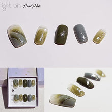 Load image into Gallery viewer, LIGHT RAIN Green Press on Nails Medium Length - Fantasy Forest, Reusable Seven Layers Gel UV Finish False Nails, Handmade Nail Art by Professional Manicurist, Medium Square Shape, Large Size