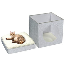 Load image into Gallery viewer, Bonlife Winter Felt Small Cat House Indoor,Foldable Pets Bed Cave Kennel with Two Move Cushion,Dog Bed Warm Comfortable,Light Grey,32X32X39CM
