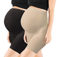 Load image into Gallery viewer, Womens Seamless Maternity Shapewear High Waist Mid-Thigh Pettipant Pregnancy Underwear for Belly Support, Black+nude, Large