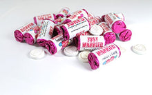 Load image into Gallery viewer, Personalised Mini Love Hearts Favours Just Married for Guests Table Favours. Each roll Contains 7 indivudual Sweets Suitable for Vegetarians (60)