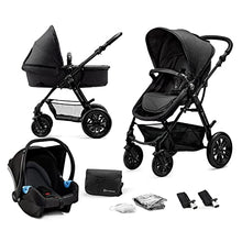Load image into Gallery viewer, Kinderkraft Pram 3 in 1 Set MOOV, Travel System, Baby Pushchair, Buggy, Foldable, with Infant Car Seat, Accessories, Rain Cover, Footmuff, for Newborn, from Birth to 3 Years, Black