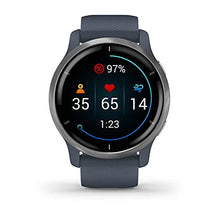 Load image into Gallery viewer, Garmin Venu 2 GPS smartwatch with all-day health monitoring, Silver Bezel with Granite Blue Case and Silicone Band