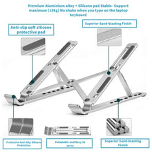 Load image into Gallery viewer, Adjustable Laptop Stand, Portable Aluminium Laptop Riser Laptop Holder for Desk, Foldable Ventilated Cooling Computer Support Stand for Apple MacBook Pro/Air, HP, Sony, Dell, More 10-15.6”