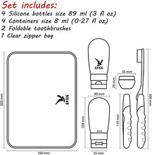 Load image into Gallery viewer, Travel Bottles for Toiletries with Travel Containers, Clear Zipper Bag and Folding Toothbrushes for Travel Toiletries, Shampoo, and Shower Gel | Ideal as a Gift Set | 11 Pcs