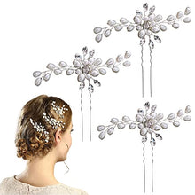 Load image into Gallery viewer, 3 PCS Bridal Hair Pins, SONGQEE Pearl Flower Crystal Bridal Bridesmaid Jewelry Wedding Hair Pin Clips Rhinestone Headpiece Accessories Bobby Pin